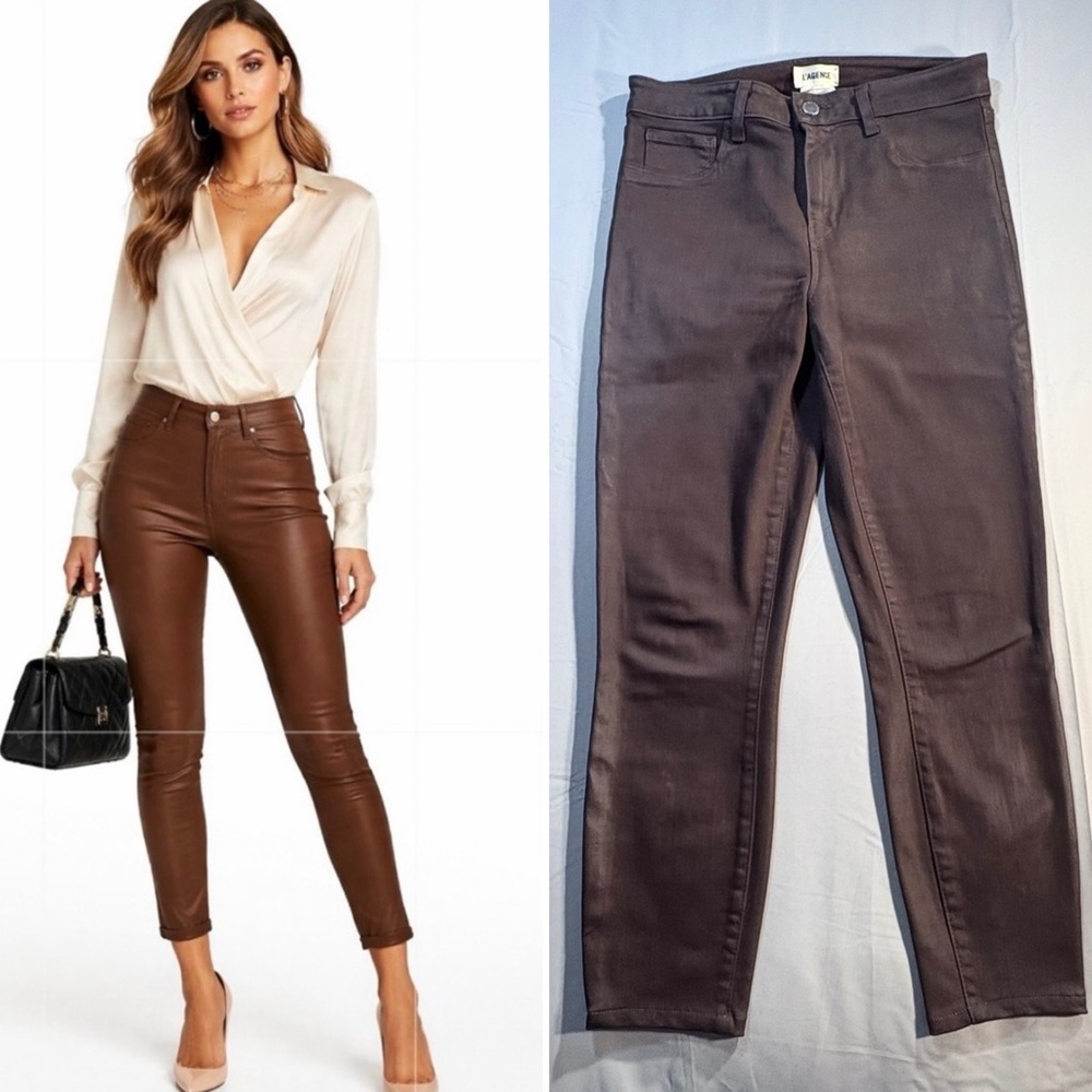 LAGENCE Margot Brown Coated High Rise Skinny Ankle Jeans Sz 29 🧡
